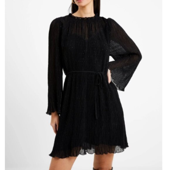 French Connection Womens Black Pleated Above Knee Shift Dress (NWT) - Picture 2 of 9